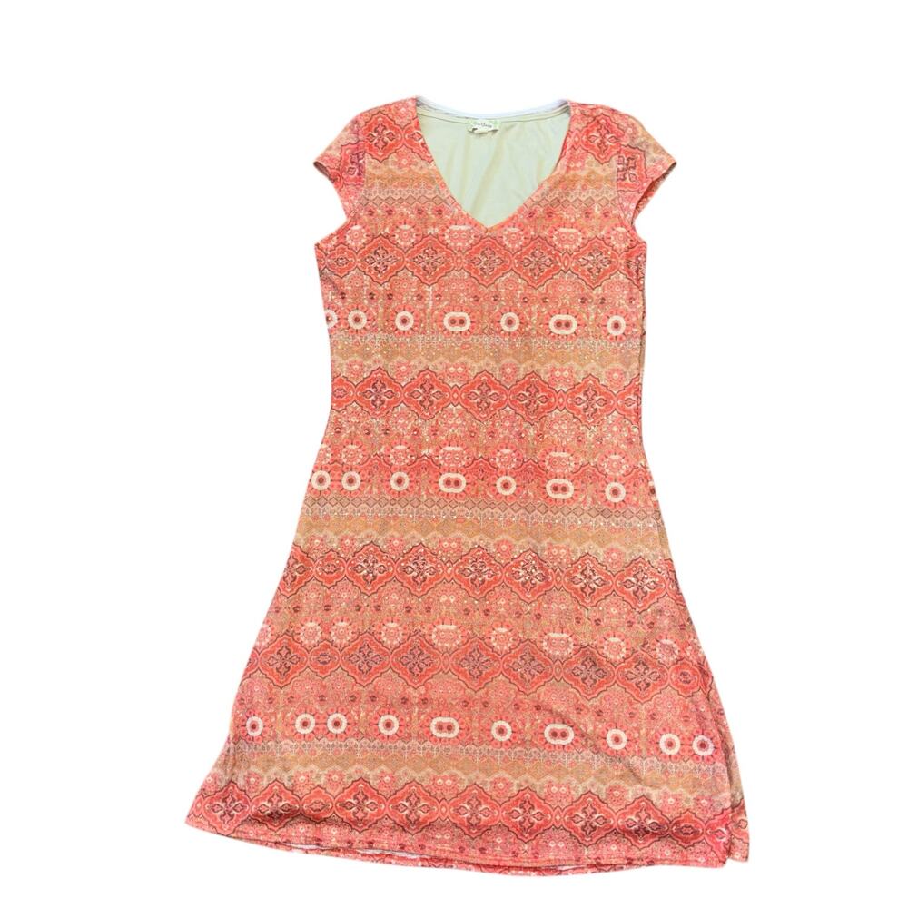 Nurture Orange Aztec Stretch Comfy Conservative Sundress Womens M Casual Wedding